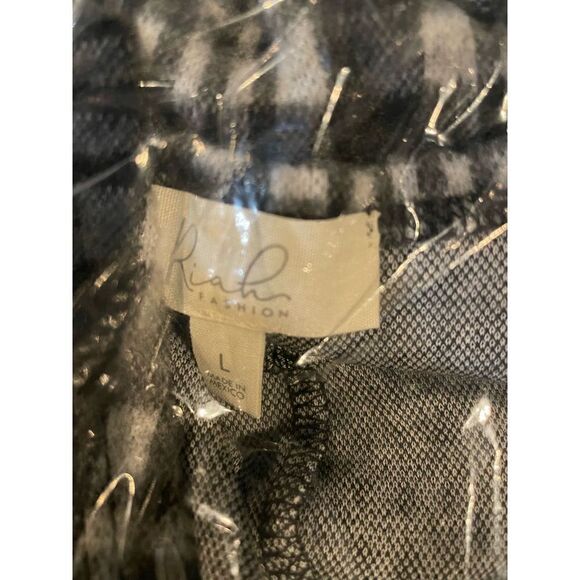 Riah Fashion Gray Open Plaid Cardigan with Pockets L - Picture 13 of 13